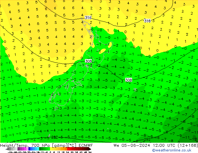 Height/Temp. 700 hPa ECMWF We 05.06.2024 12 UTC