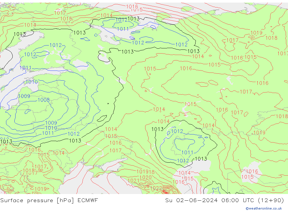 pression de l'air ECMWF dim 02.06.2024 06 UTC