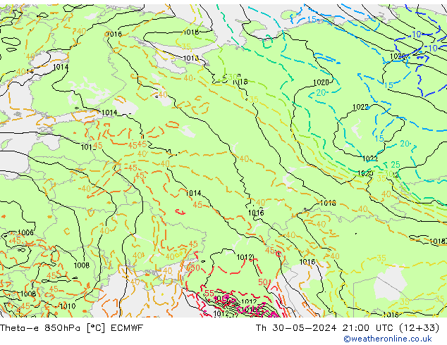 Theta-e 850hPa ECMWF Qui 30.05.2024 21 UTC