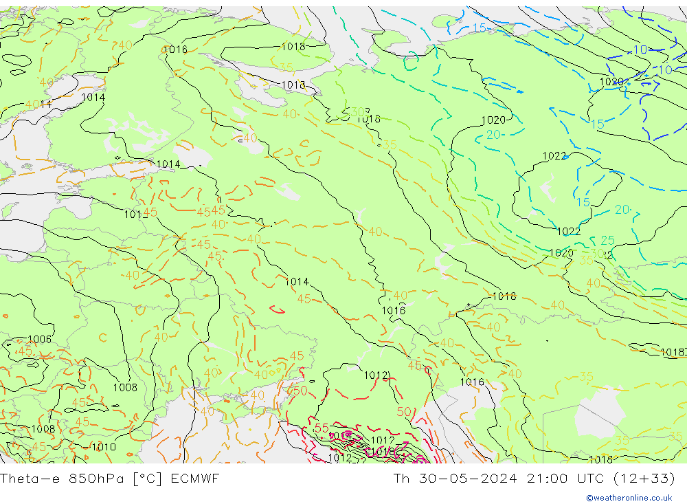 Theta-e 850hPa ECMWF Th 30.05.2024 21 UTC