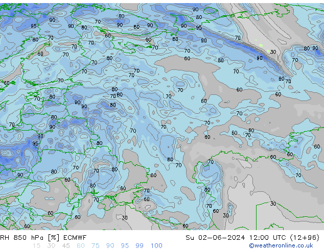 RH 850 hPa ECMWF Ne 02.06.2024 12 UTC