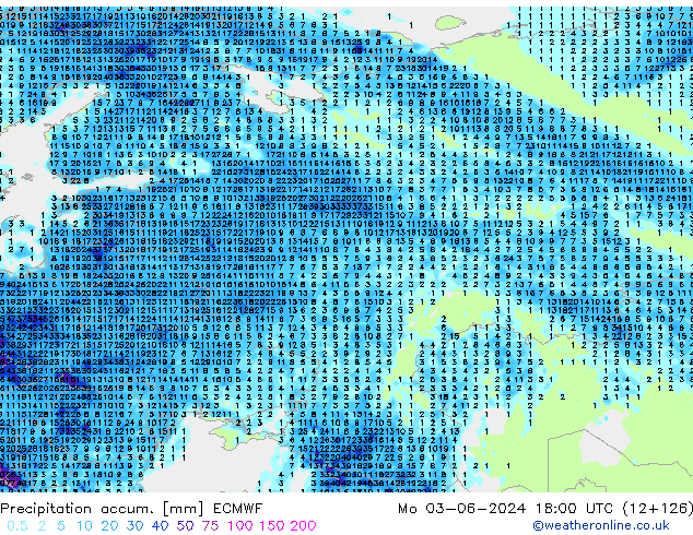 Precipitación acum. ECMWF lun 03.06.2024 18 UTC