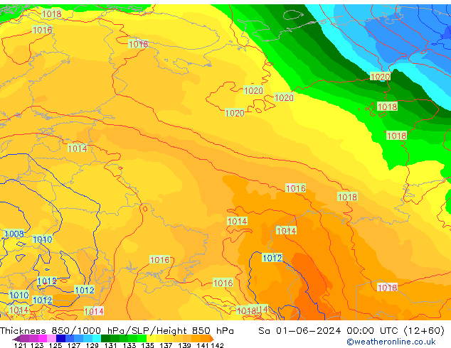 Schichtdicke 850-1000 hPa ECMWF Sa 01.06.2024 00 UTC