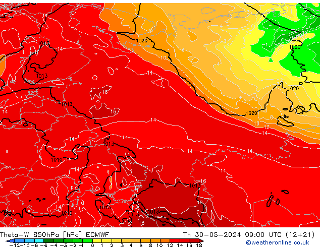 Theta-W 850hPa ECMWF Th 30.05.2024 09 UTC