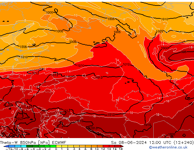 Theta-W 850hPa ECMWF sáb 08.06.2024 12 UTC