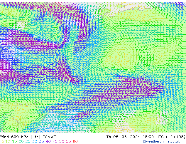 Vento 500 hPa ECMWF Qui 06.06.2024 18 UTC