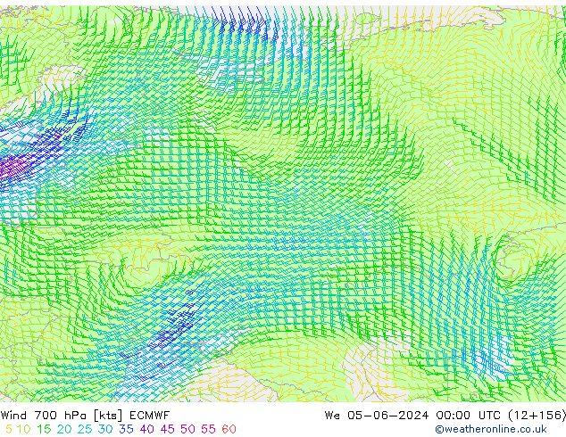 Vent 700 hPa ECMWF mer 05.06.2024 00 UTC