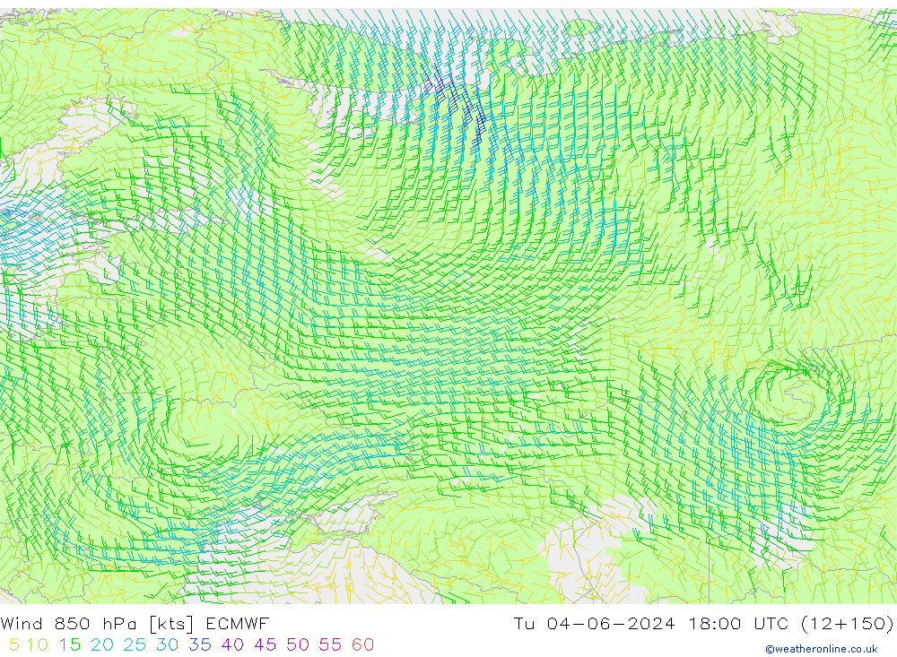 Wind 850 hPa ECMWF Tu 04.06.2024 18 UTC