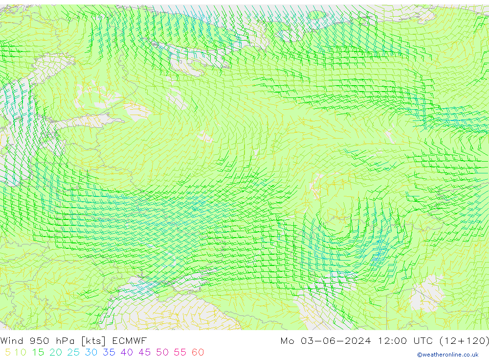 Wind 950 hPa ECMWF Mo 03.06.2024 12 UTC