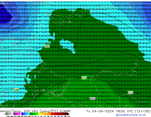 Z500/Rain (+SLP)/Z850 ECMWF Tu 04.06.2024 18 UTC