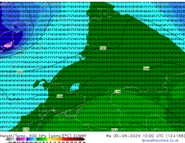 Geop./Temp. 500 hPa ECMWF mié 05.06.2024 12 UTC