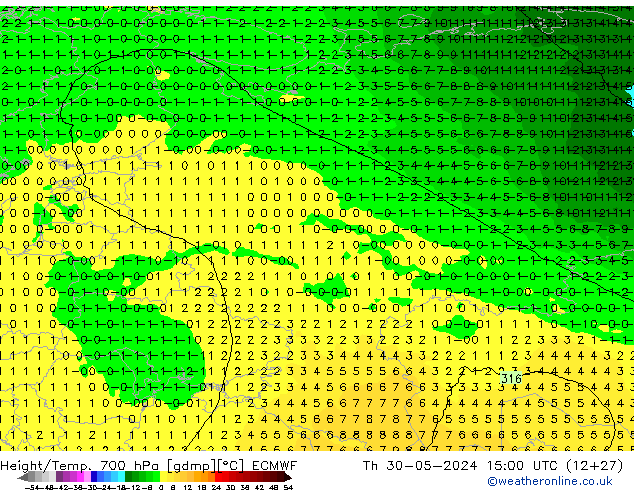 Height/Temp. 700 hPa ECMWF  30.05.2024 15 UTC