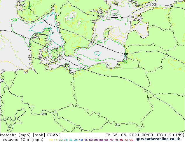 Isotachen (mph) ECMWF Do 06.06.2024 00 UTC