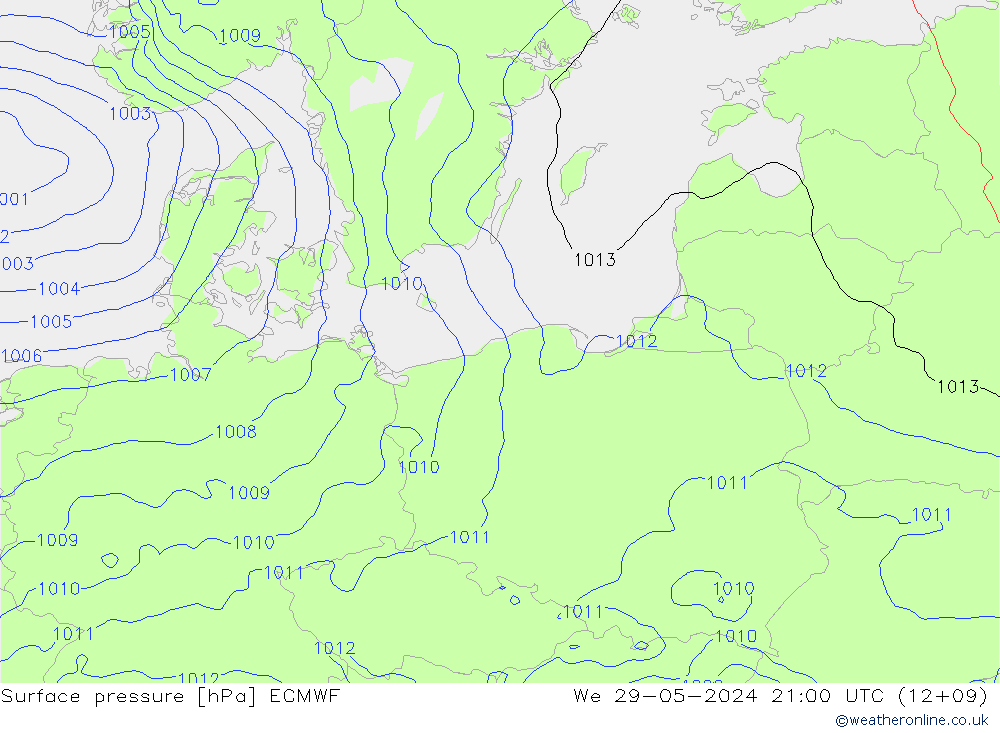 Luchtdruk (Grond) ECMWF wo 29.05.2024 21 UTC