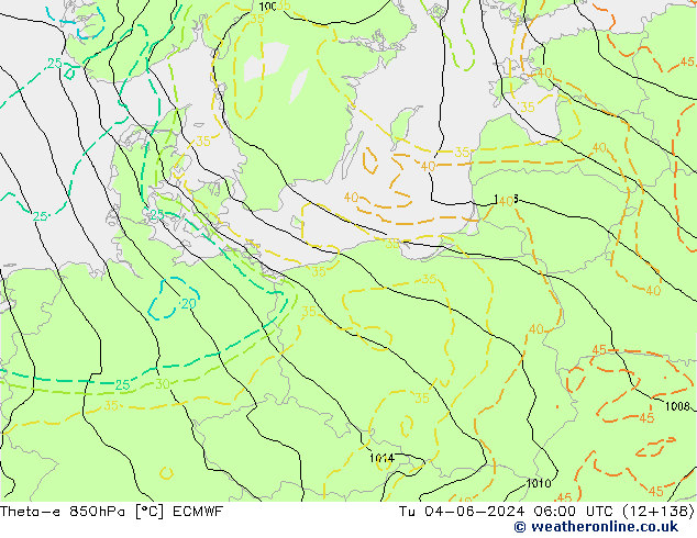 Theta-e 850hPa ECMWF  04.06.2024 06 UTC