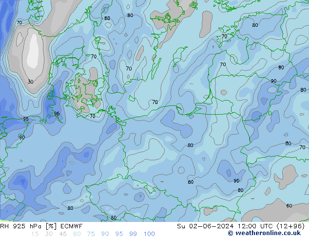 RH 925 hPa ECMWF dom 02.06.2024 12 UTC