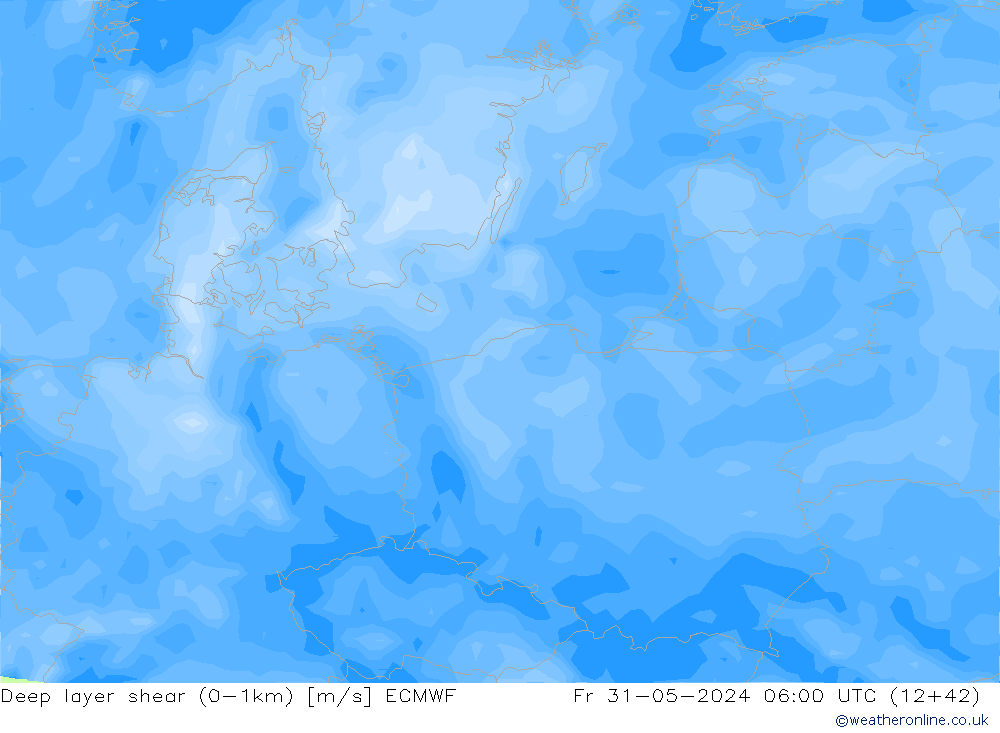 Deep layer shear (0-1km) ECMWF Fr 31.05.2024 06 UTC