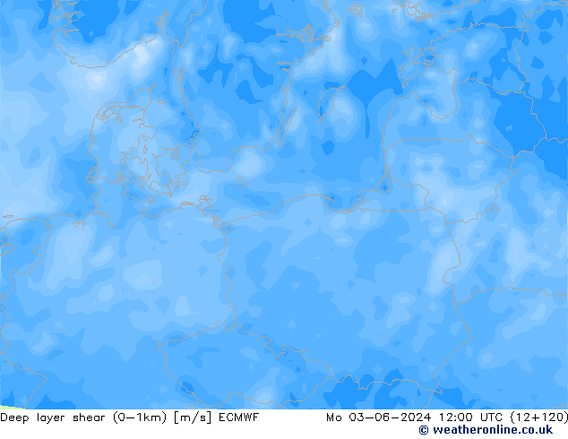 Deep layer shear (0-1km) ECMWF  03.06.2024 12 UTC