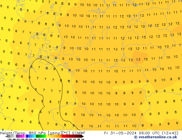 Z500/Rain (+SLP)/Z850 ECMWF Fr 31.05.2024 06 UTC