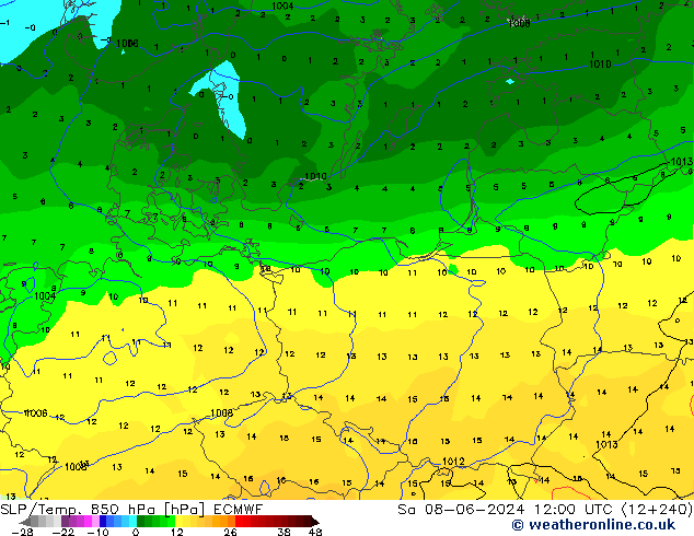 SLP/Temp. 850 hPa ECMWF sab 08.06.2024 12 UTC