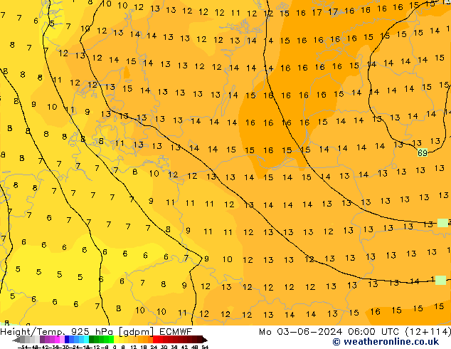 Height/Temp. 925 hPa ECMWF pon. 03.06.2024 06 UTC