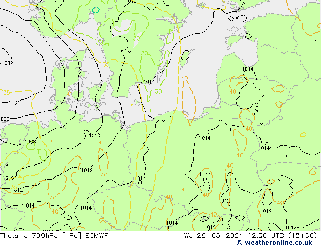 Theta-e 700hPa ECMWF We 29.05.2024 12 UTC