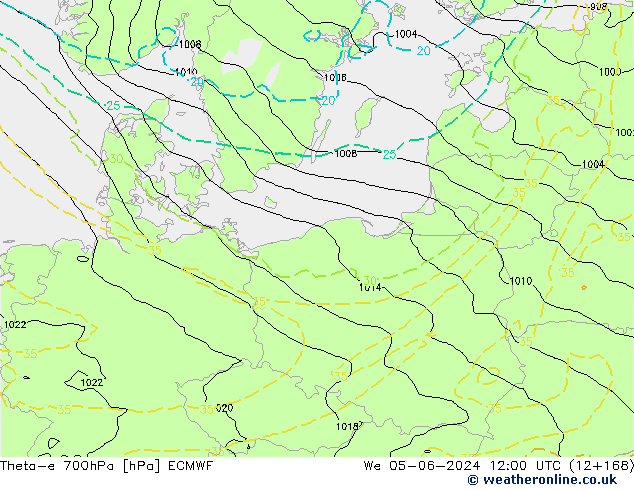 Theta-e 700hPa ECMWF St 05.06.2024 12 UTC