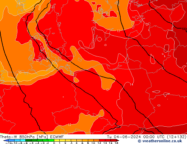 Theta-W 850hPa ECMWF Tu 04.06.2024 00 UTC