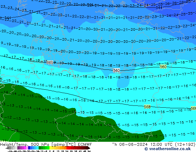 Z500/Rain (+SLP)/Z850 ECMWF Th 06.06.2024 12 UTC