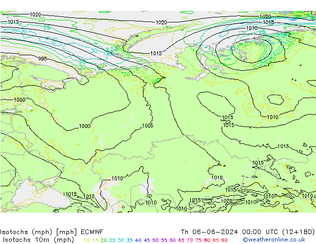 Eşrüzgar Hızları mph ECMWF Per 06.06.2024 00 UTC