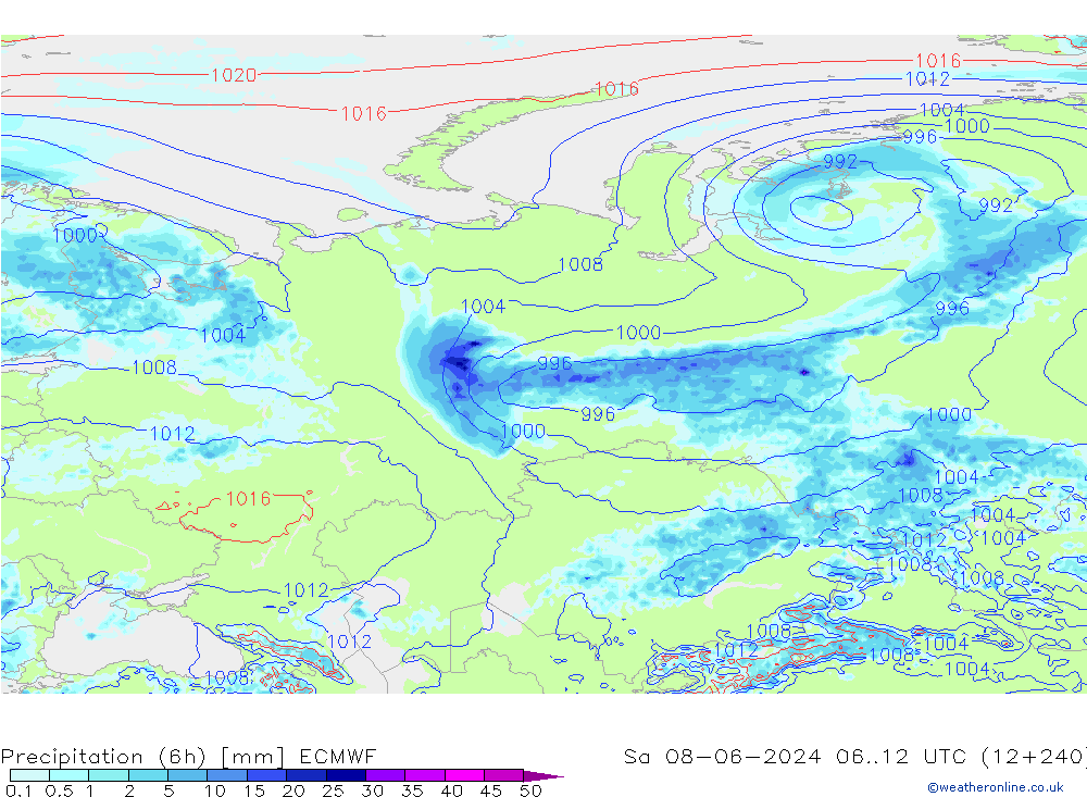 Z500/Rain (+SLP)/Z850 ECMWF So 08.06.2024 12 UTC