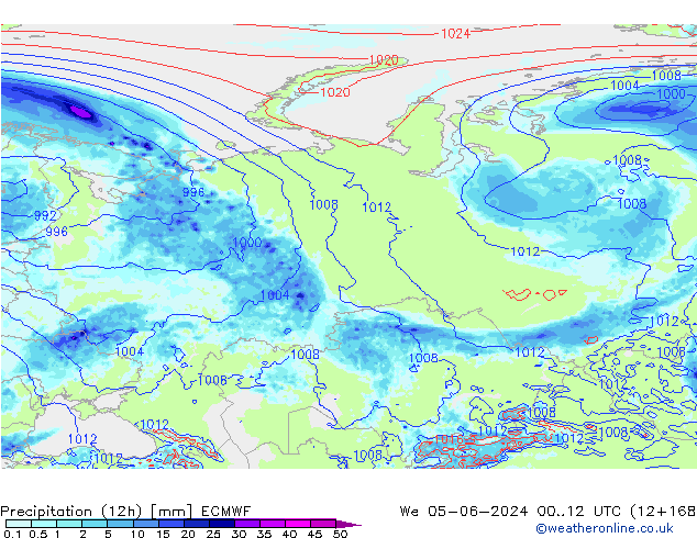 Totale neerslag (12h) ECMWF wo 05.06.2024 12 UTC