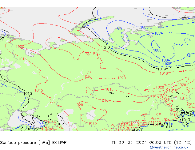 Presión superficial ECMWF jue 30.05.2024 06 UTC