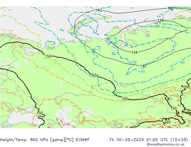 Yükseklik/Sıc. 850 hPa ECMWF Per 30.05.2024 21 UTC
