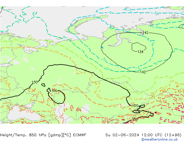 Z500/Yağmur (+YB)/Z850 ECMWF Paz 02.06.2024 12 UTC