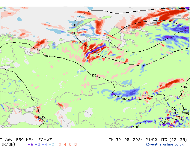 T-Adv. 850 hPa ECMWF Per 30.05.2024 21 UTC