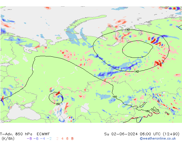 T-Adv. 850 hPa ECMWF Su 02.06.2024 06 UTC