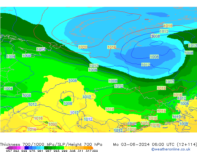 Thck 700-1000 hPa ECMWF Mo 03.06.2024 06 UTC