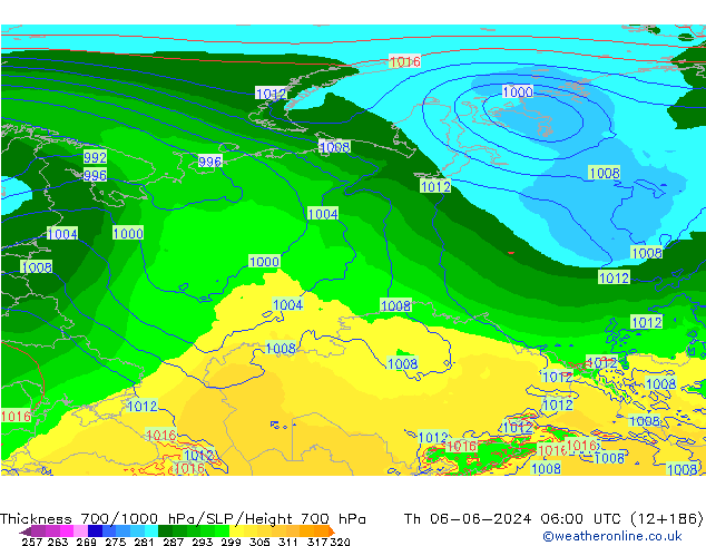 Thck 700-1000 hPa ECMWF Čt 06.06.2024 06 UTC