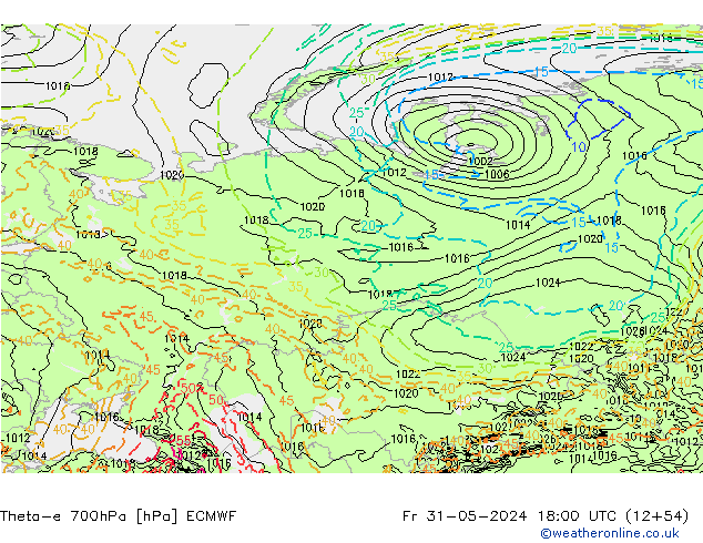 Theta-e 700hPa ECMWF Sex 31.05.2024 18 UTC