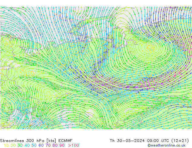 ветер 300 гПа ECMWF чт 30.05.2024 09 UTC