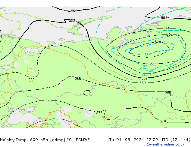 Z500/Rain (+SLP)/Z850 ECMWF Tu 04.06.2024 12 UTC