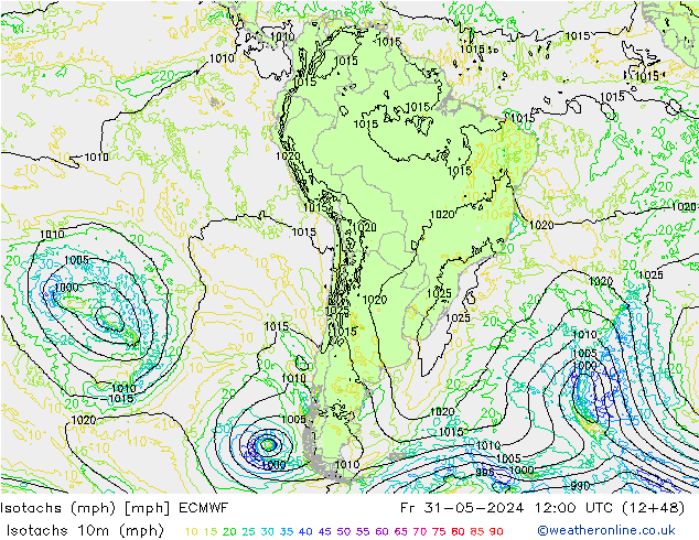 Izotacha (mph) ECMWF pt. 31.05.2024 12 UTC