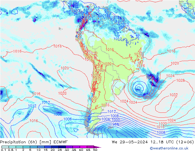 Precipitação (6h) ECMWF Qua 29.05.2024 18 UTC