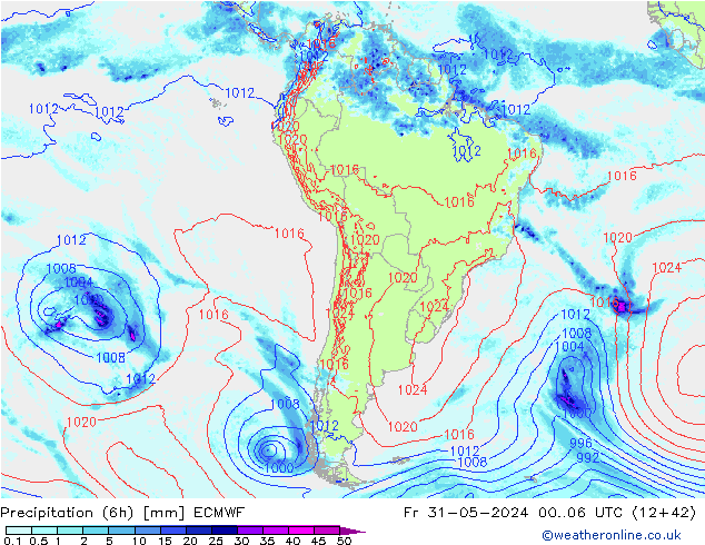 Precipitation (6h) ECMWF Fr 31.05.2024 06 UTC