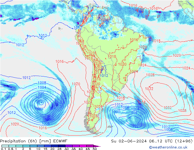 Z500/Rain (+SLP)/Z850 ECMWF Su 02.06.2024 12 UTC