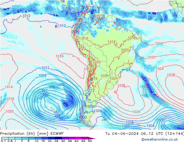 Z500/Rain (+SLP)/Z850 ECMWF mar 04.06.2024 12 UTC