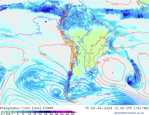 Precipitation (12h) ECMWF Th 06.06.2024 00 UTC