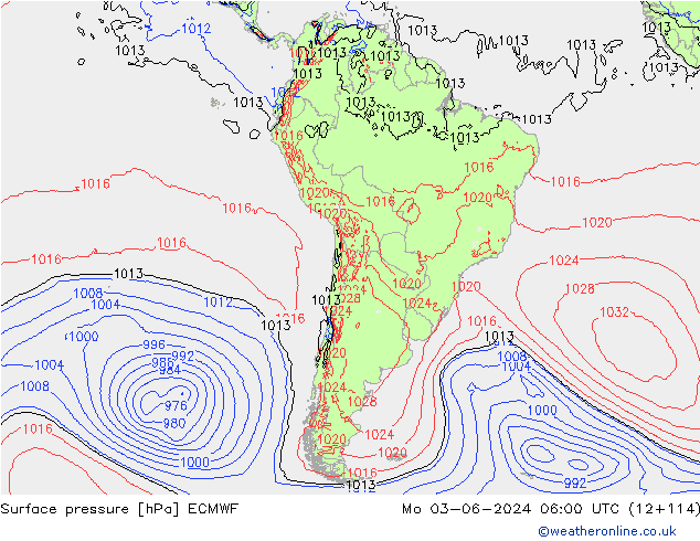 ciśnienie ECMWF pon. 03.06.2024 06 UTC