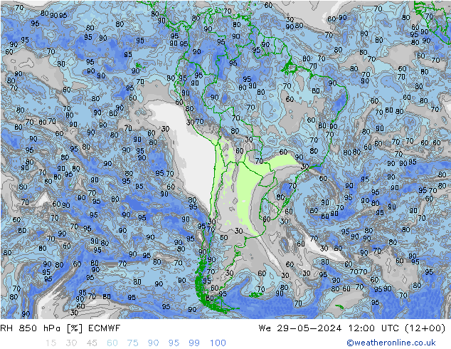 RH 850 hPa ECMWF We 29.05.2024 12 UTC